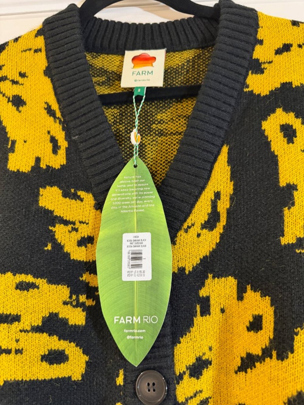FARM Rio Bossa Banana Black Knit Cardigan Size S NWT - Picture 2 of 4